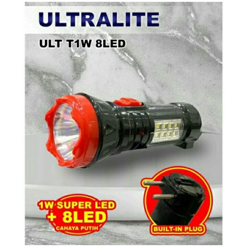 Terbaru Senter Tangan Ultralite 1 Watt + 8 Led Senter Can Lampu Darurat Originally Murah