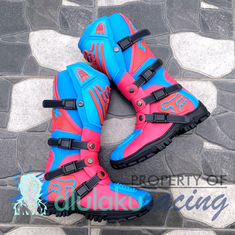 Sepatu Trail Boots SV Motocross MX Lokal Premium Best Quality - Pink Sky Blue