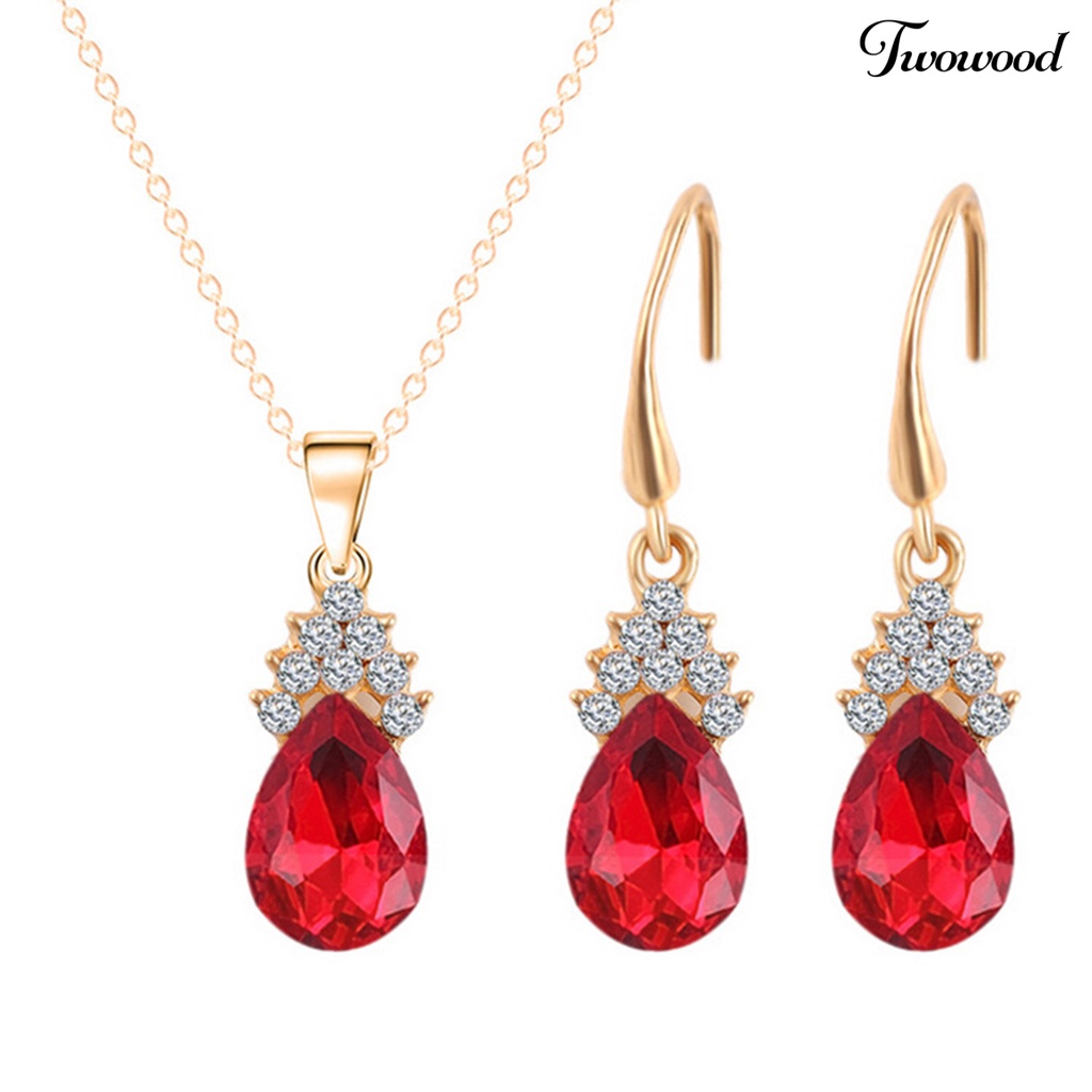 2pcs / Set Kalung Anting Bentuk Tetesan Air Bahan Tembaga Hias Kubik Zirkonia Untuk Pengantin