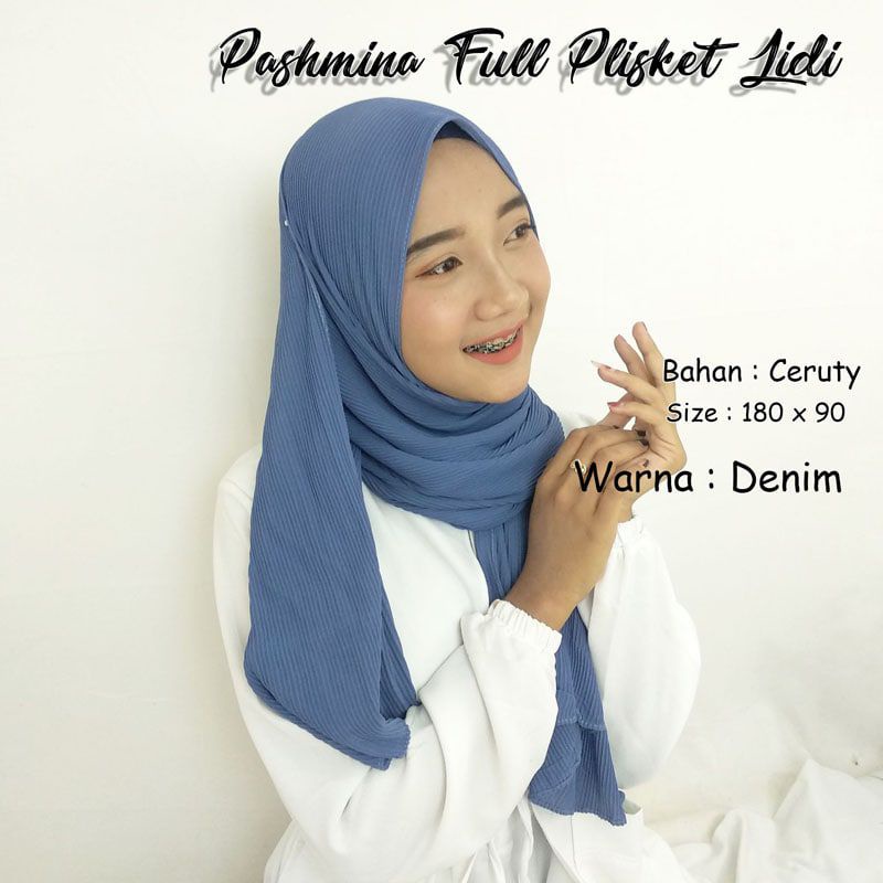 Jilbab Hijab Kerudung  Pashmina Plisket Pleated Shawl  Polos