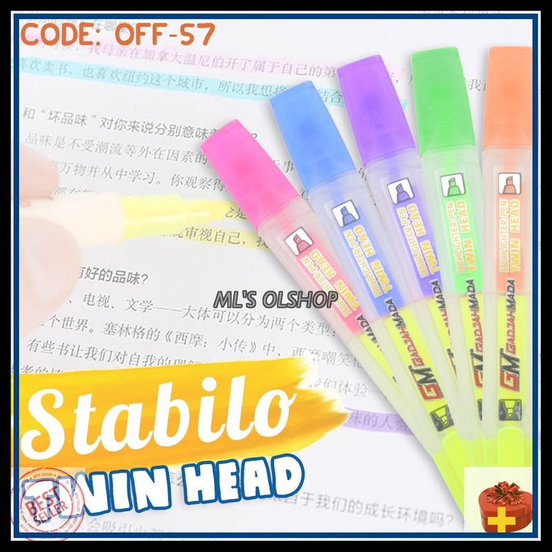 

HIGHLIGHTER TWIN HEAD . STABILO 2 SISI MUKA WARNA YST018