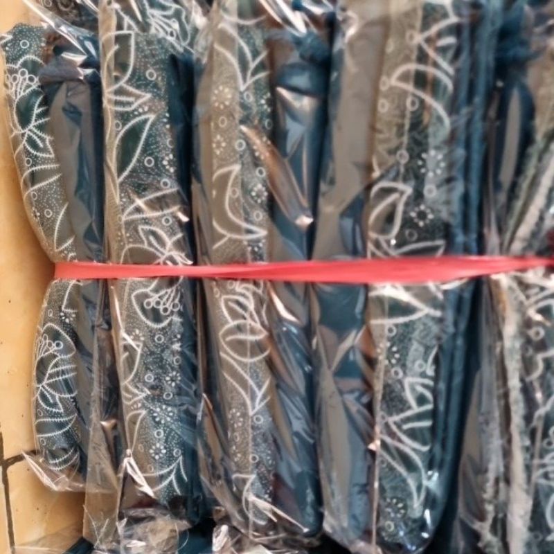 KAIN BATIK KOMPLIT BATIK HIJAU TOSCA PUTIK LIMA 2 METER POLOS 3 METER JILBAB DAN PIN PKK
