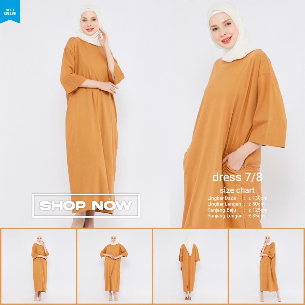 Atasan Dress Oversize Wanita Muslim 7/8 LD130 super comfy Dark Mustard