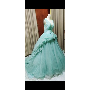 Preloved gaun wedding/preweddig hijau mint megar