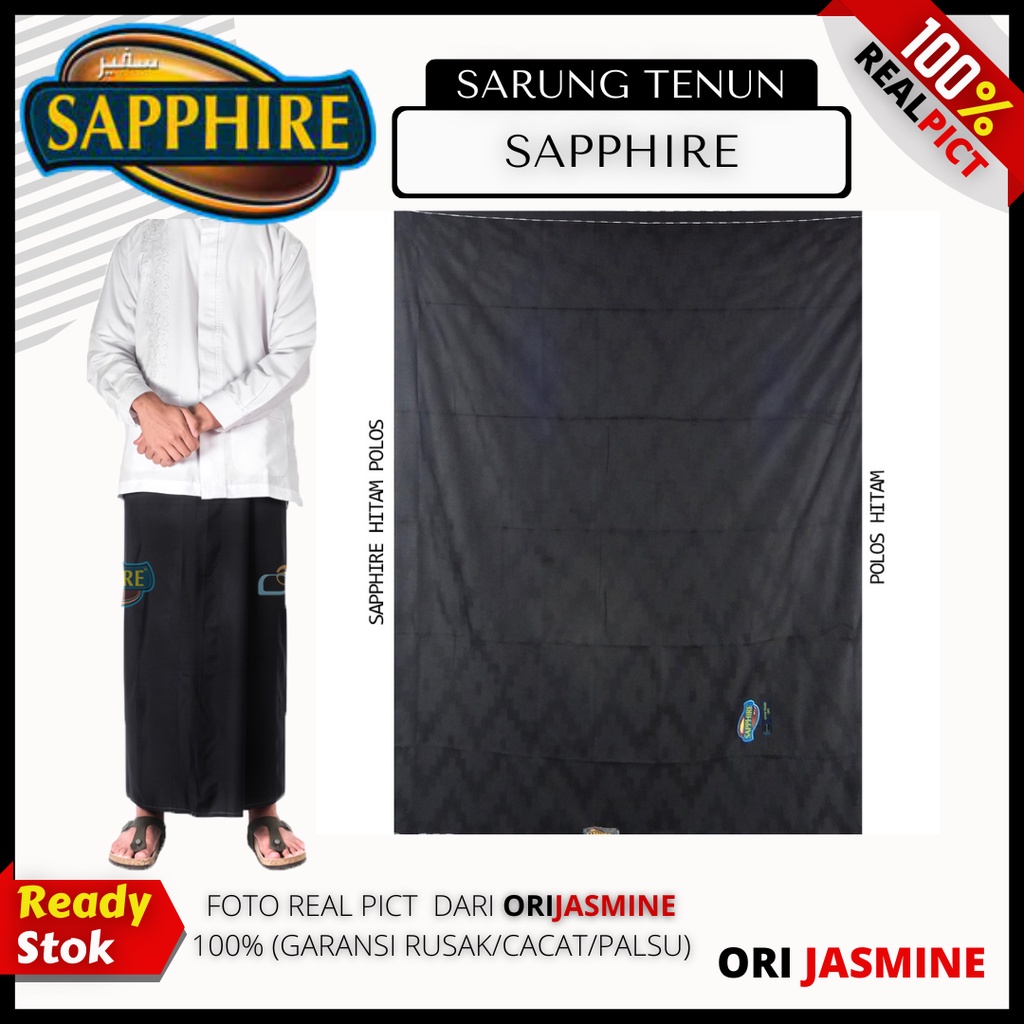 Sarung Tenun Sapphire Dewasa Polos Tumpal Hitam Putih