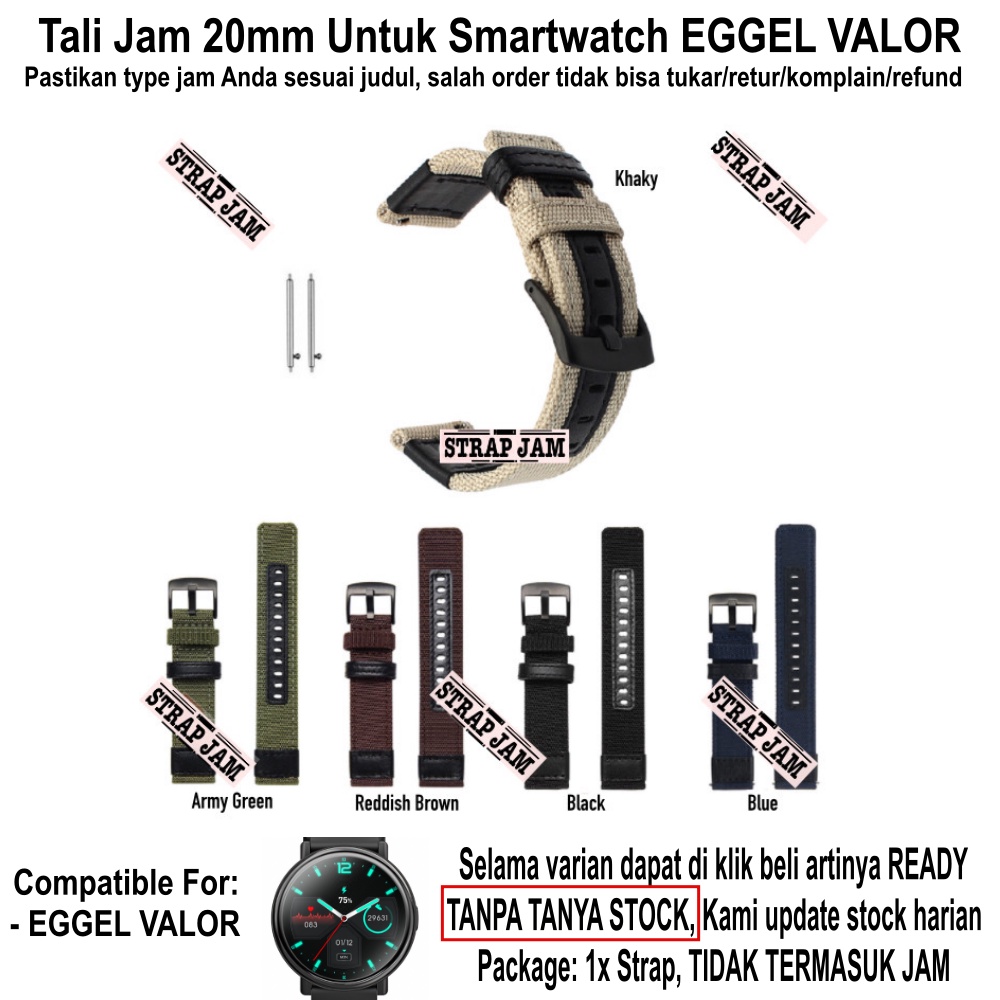 WOVEN Tali Jam Eggel Valor - Strap 20mm Nilon Tebal Dengan Buckle Hitam