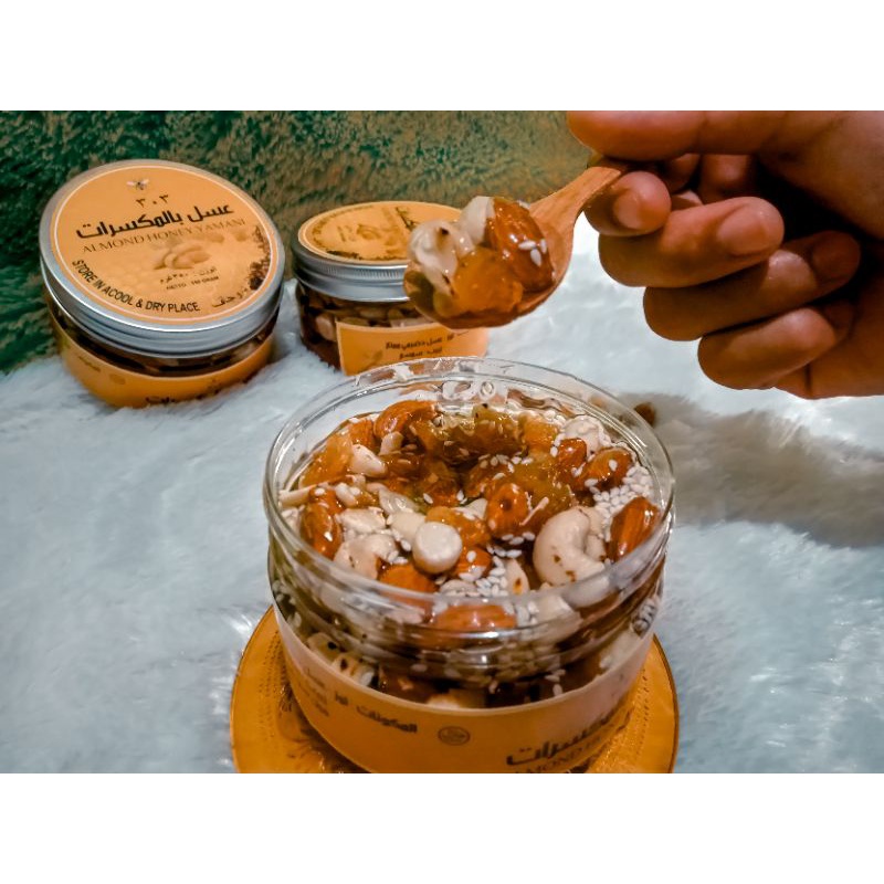 ALMOND HONEY YAMAN, MADU KACANG ALMOND, CEMILAN SEHAT عسل بالمکسرات