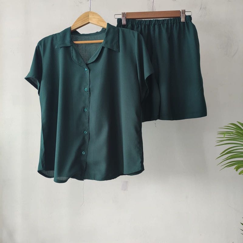 BEFAST - ZEC OOTD Wanita Setelan SIA / Piyama Kancing Pendek | Piyama Katun / Set Baju Tidur Wanita / Setelan Polos / Set Atasan Kemeja Lengan Pendek+Celana Pendek / Set Banyak Warna