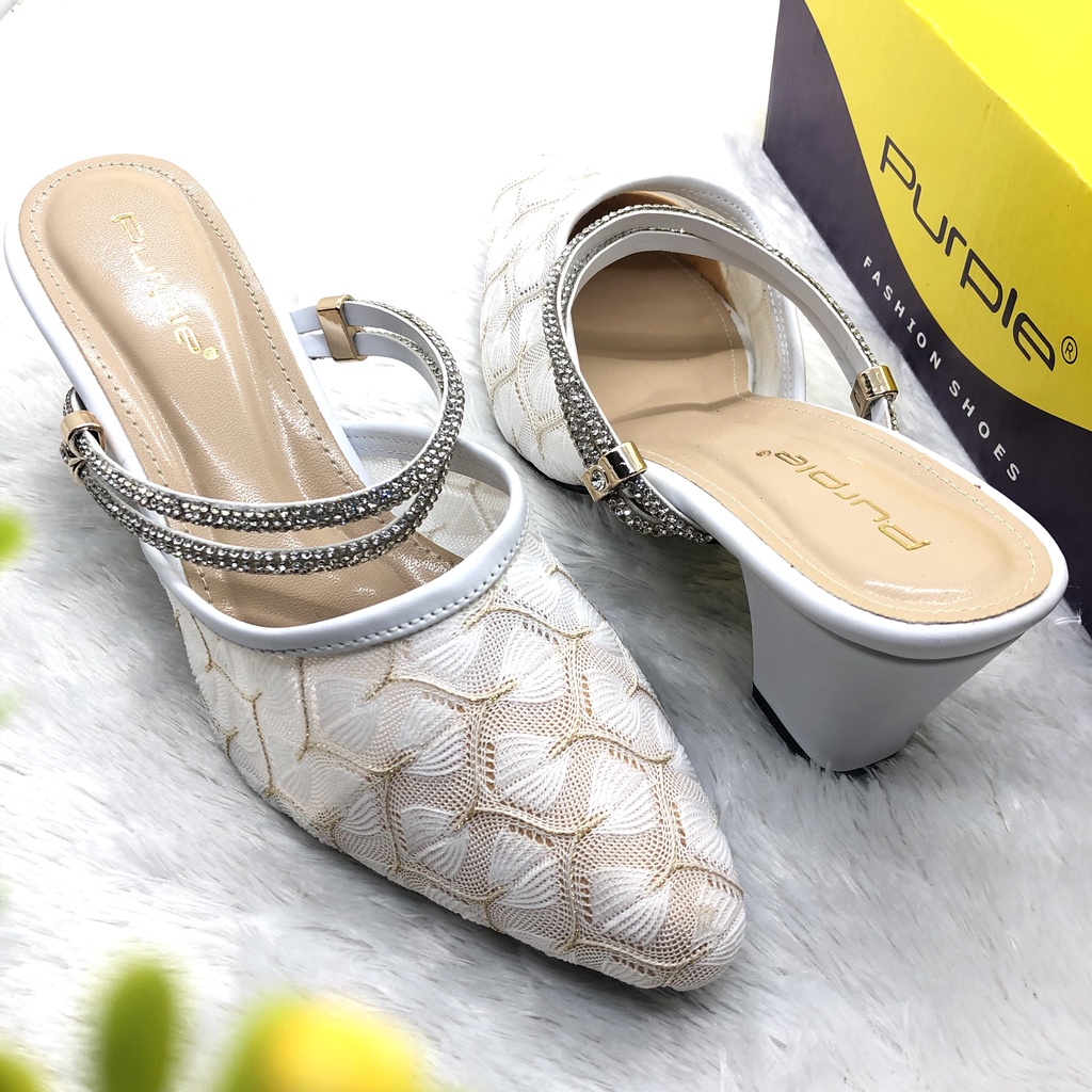 Sendal Heels Brukat Purple Elsa Shoes