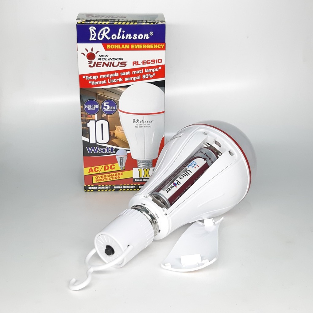 Bohlam Jenius ROLINSON LED 10 Watt Model Emergency Menggunakan Daya 1x Batterai 18650 RL-E6910