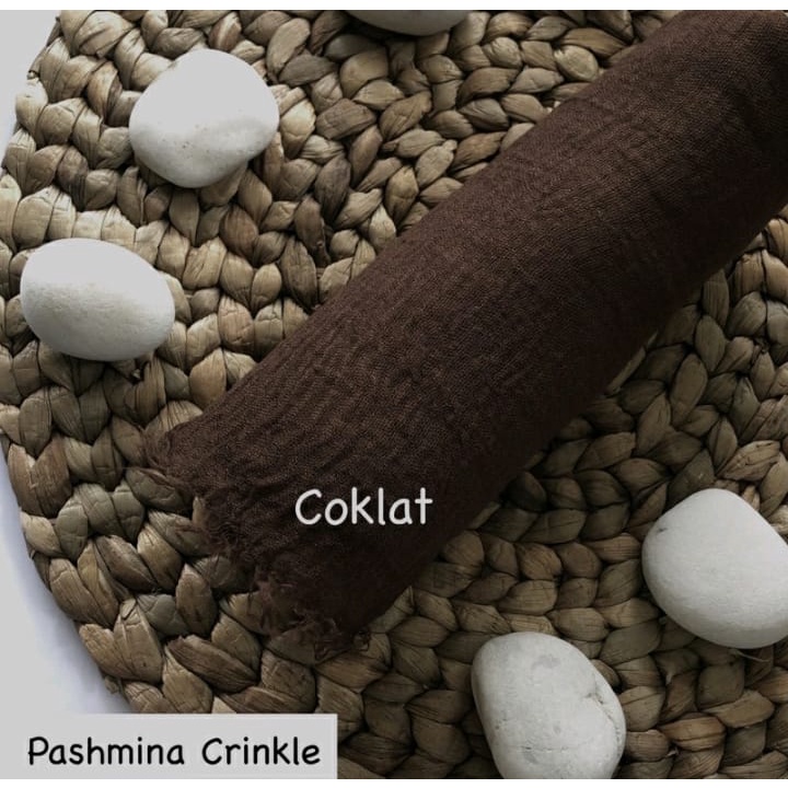 pashmina kusut polos / hijab pashmina crinkle premium-coklat romansa