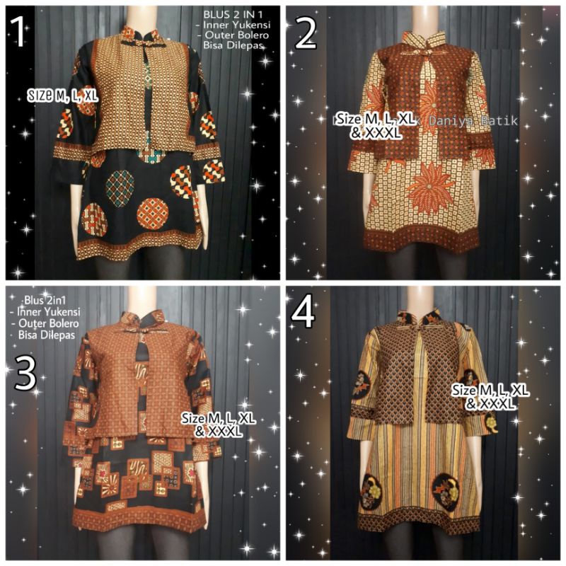 Blus Blouse Atasan Batik Wanita Bolero 2in1 Bola Hitam Inner Yukensi Outer Bolero