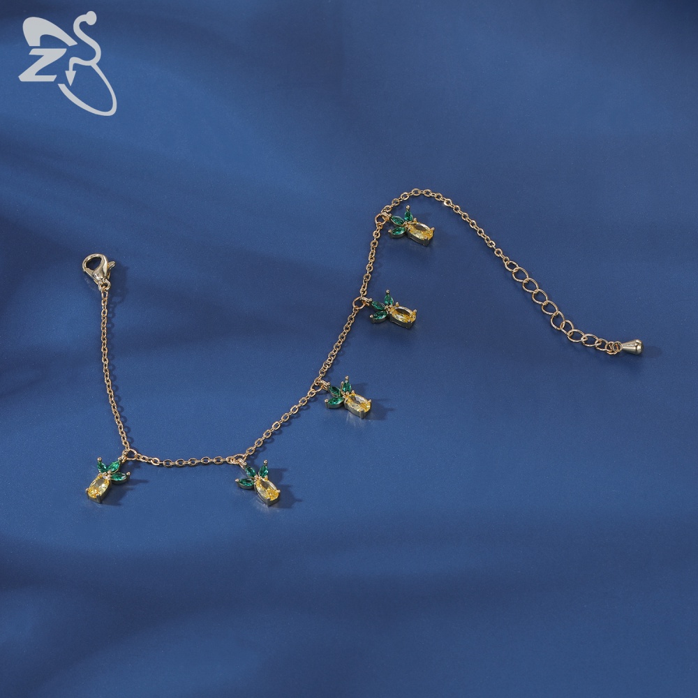 1pc Gelang Rantai Gold Plated 14k Hias Liontin Buah Ceri Anggur Apel Kristal Untuk Wanita