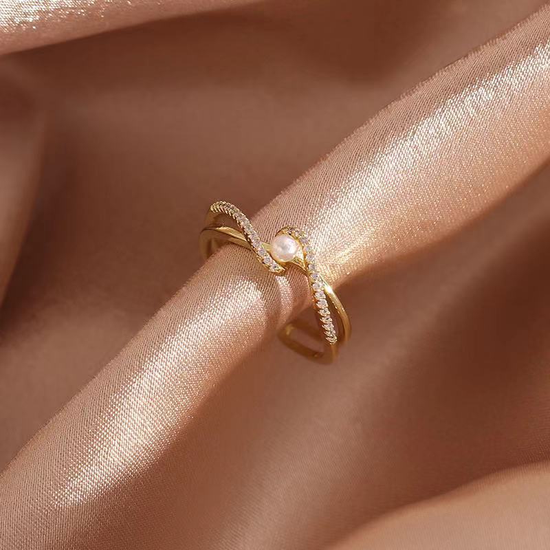 Perhiasan Cincin Berlian Mutiara Air Tawar Bahan Zirkon Gaya Korea Untuk Wanita