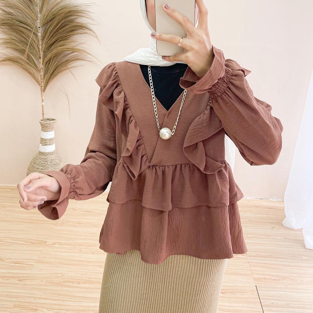ilook | Blouse Ceria | Jiju Blouse Korean Style | Blouse Crinkle Ruffle | Atasan Blouse Wanita | Bahan Creepe-2