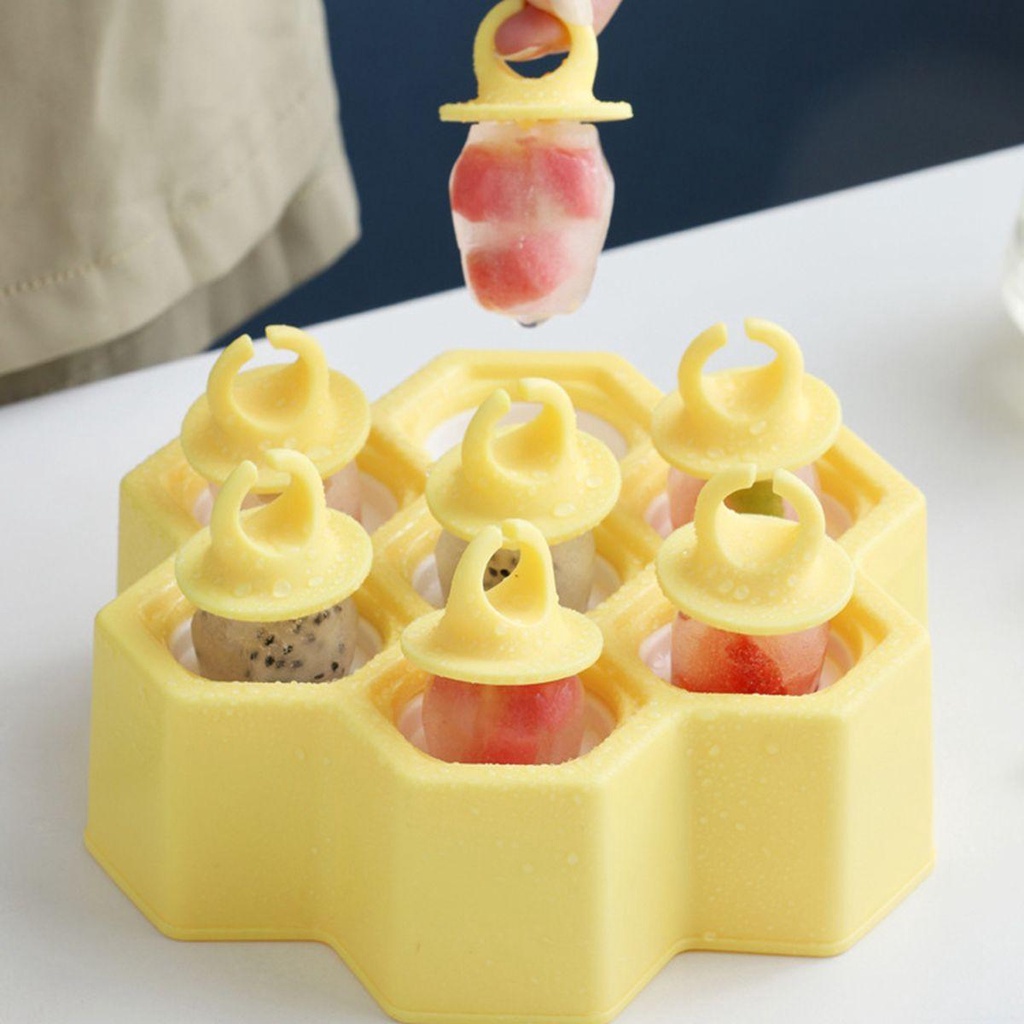 [Elegan] Cetakan Es Loli Anak Dewasa Buatan Sendiri Reusable Kitchen Silicone Honeycomb Shaped Ice Cream Mould