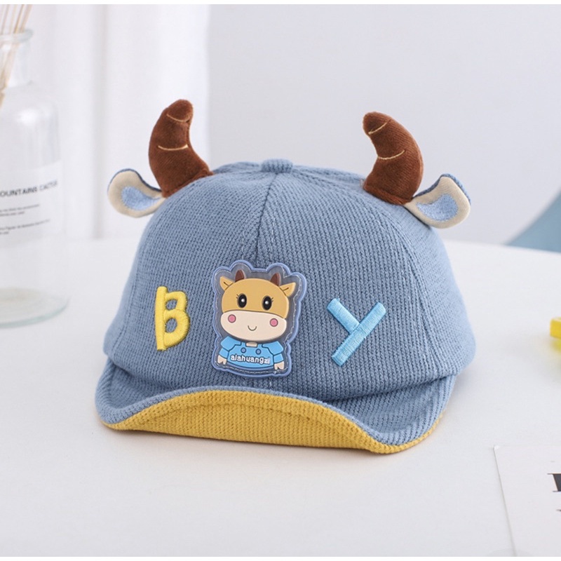 Topi Baseball Anak Bayi Balita Model Cute Cow Untuk Anak Laki Anak Perempuan-Biru
