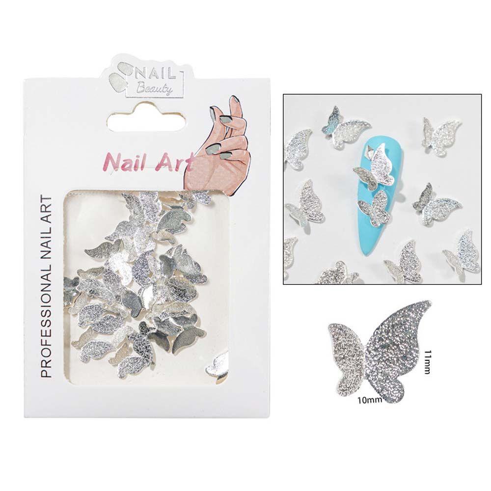 AUGUSTINA Agustina Butterfly Nail Art Dekorasi Wanita Jepang Warna Emas Perak Hiasan Kuku Frosted 3D Nail Jewelry