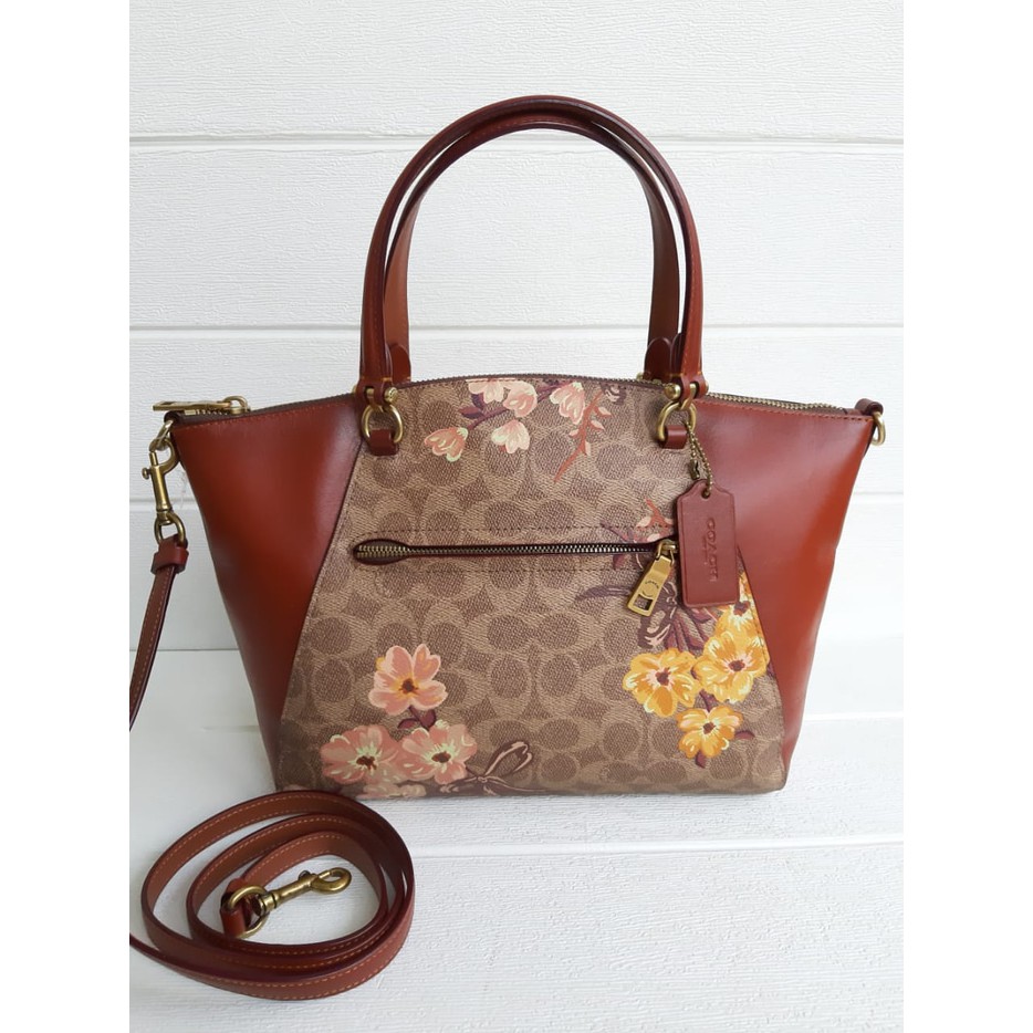 Coach Prairie Satchel Signature Tan Rust Bow
