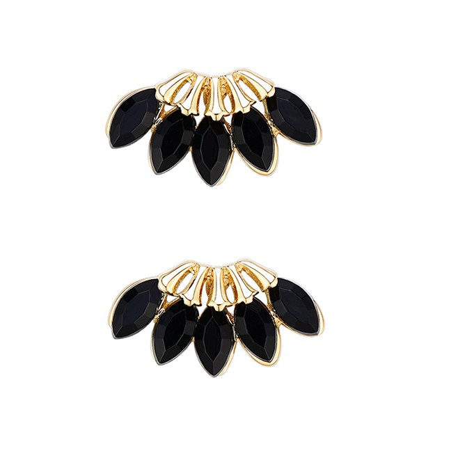 LRC Anting Tusuk Fashion Black Zircon Leaf Alloy Earrings D49891