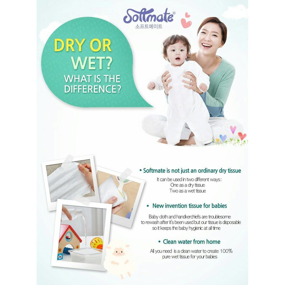 SOFTMATE Basic 200 sheets Wet / Dry Tissue Soft Mate Tisu Basah