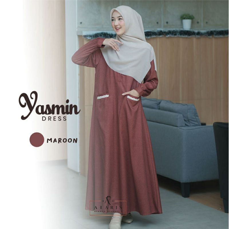Yasmin Dress Gamis Renda Gamis Katun Gamis Murah Bisa COD Dress Muslimah Cantik Gamis Casual-5