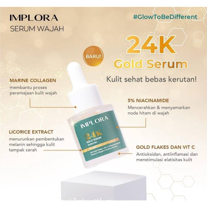 IMPLORA - Serum 24K Gold New - Implora Gold Serum 24K Gold Flakes BARU! - Serum Implora 20ml - Implo