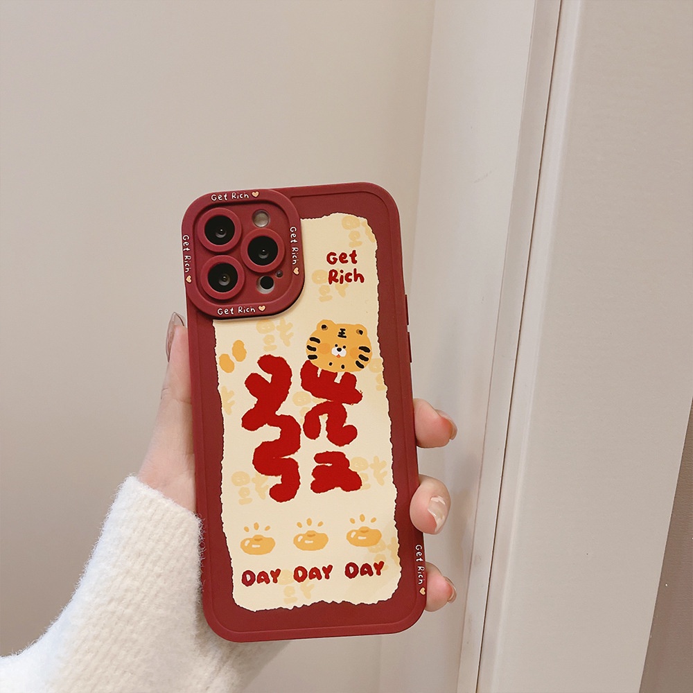 IPHONE 2022tahun Harimau Get Rich Wine Red Full Cover Matte Casing Handphone Untuk Iphone14 13 12 Mini 11 Pro Max X XS Xr8 7 Plus 2020 SE