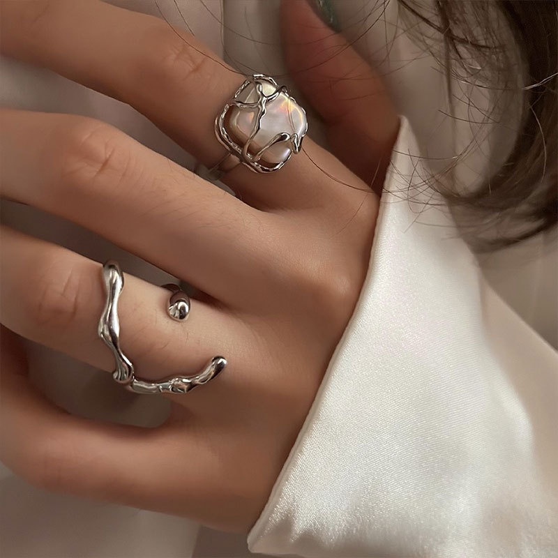 Cincin Model Terbuka Dapat Disesuaikan Hias Batu Mutiara Gaya Korea Untuk Wanita