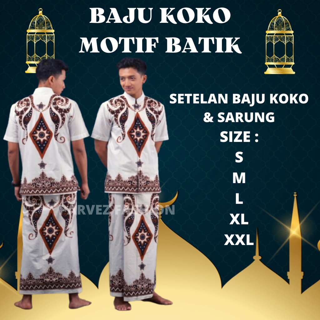 SETELAN SARUNG DAN BAJU KOKO BATIK PRIA KATUN SANFORIZED ORIGINAL BATIK SOLO