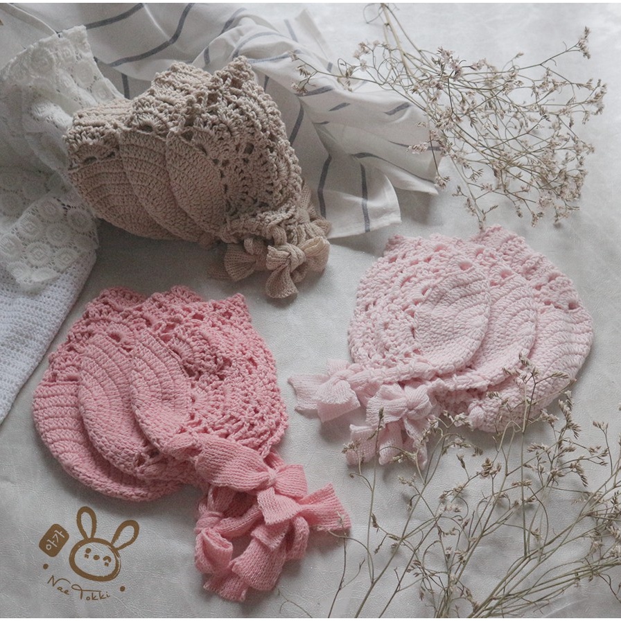 Naetokki Scarlett - Baby Bonnet Crochet Nae Tokki Japanese Topi Beanie Aksesoris Rambut Anak Bayi Lucu Rajut