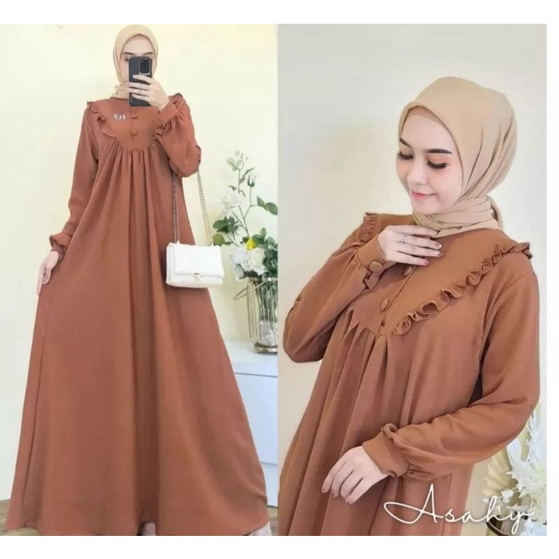 asahy dress cringkle air blow 2022 terlaris/gamis crinkle kekinian termurah/pakaian muslim wanita terlaris/dress terbaru bahan crinkle
