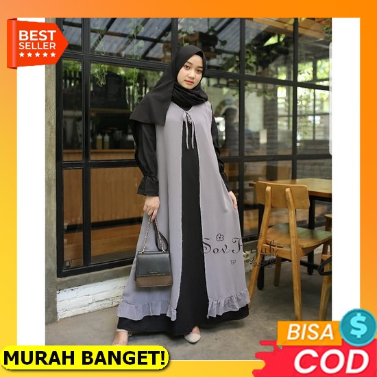 Maxi Dress | Gamis Ceruty Plisket Bunga Kerah Korea Premium Import Coksu [Cod] Garansi Termurah - La
