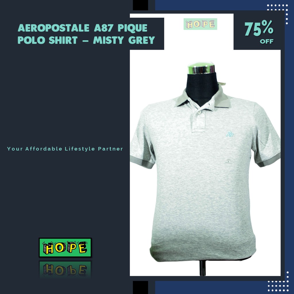 Original BNWT Aeropostale A87 Pique Polo Shirt - Misty Grey