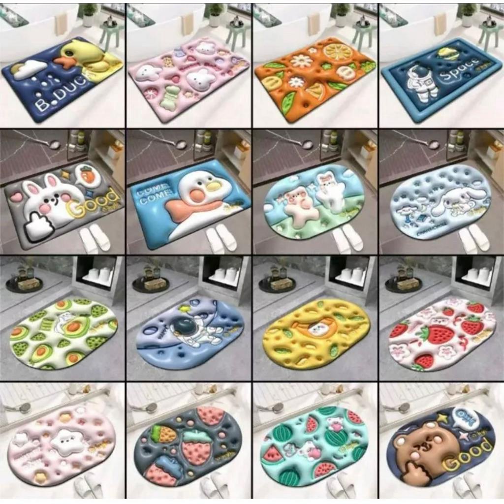 KESET KAKI MOTIF 3D ANTI SLIP || KESET KAKI DIATOMITE 3D SERAP AIR LANTAI KAMAR MANDI - BD
