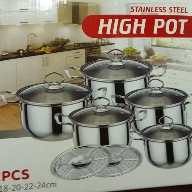 Panci set high pot steamer tutup kaca