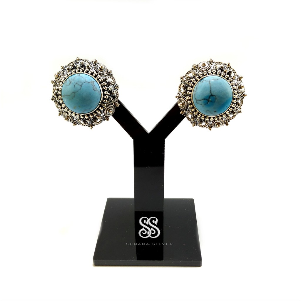 Anting Subeng Perak Bali Giwang Pirus Stone Silver 925 Handmade Bali