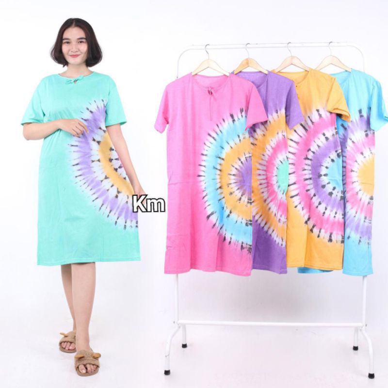 DASTER KAOS MOTIF ABSTRAK BUSUI DEPAN BUMIL KEKINIAN TIE DYE PELANGI BATIK PEKALONGAN