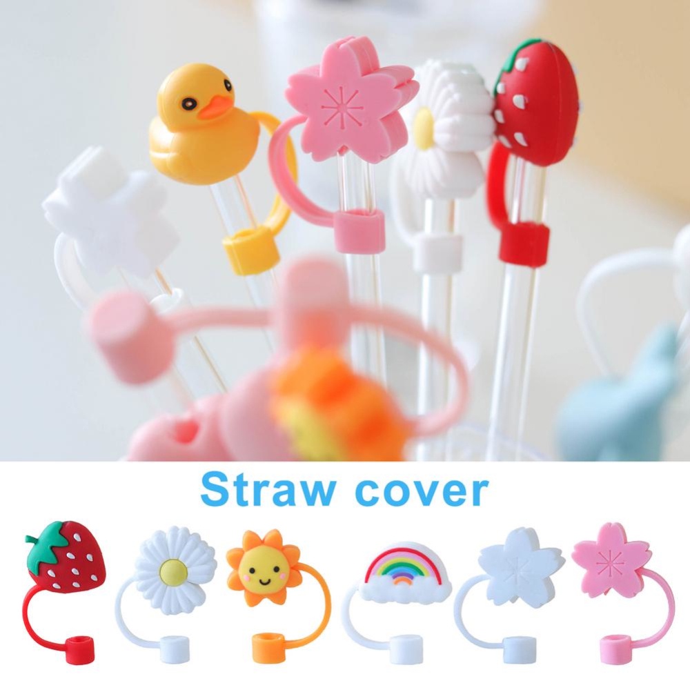 Silicone Straw Plug Reusable Airtight Drinking Dust Cap Cup Accessories Cartoon Plugs Tips Cover Suit For 6-8mm Straws OW