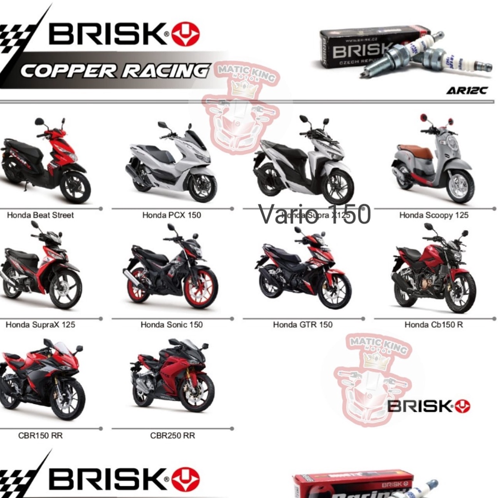 Brisk Busi racing Vario Beat PCX ADV Genio Deluxe Tiger Megapro Glpro Satria FU Nmax Aerox Lexi Mio FreeGo  Gear Jupiter Z RXKing Spin Supra X KLX CRF