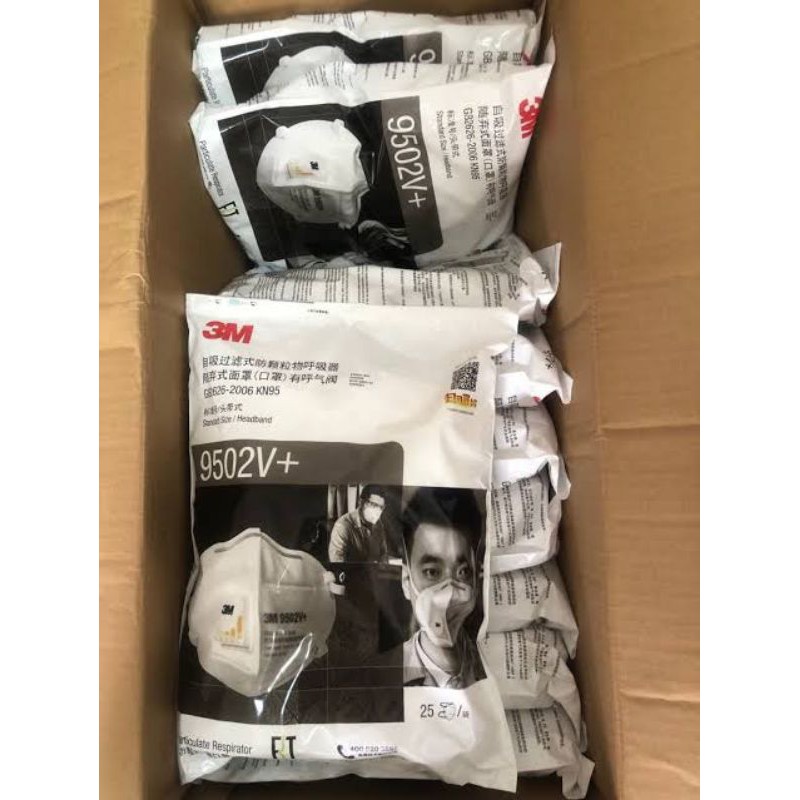 Masker 3M 9502V+ KN95 Original Segel Isi 25 Pcs