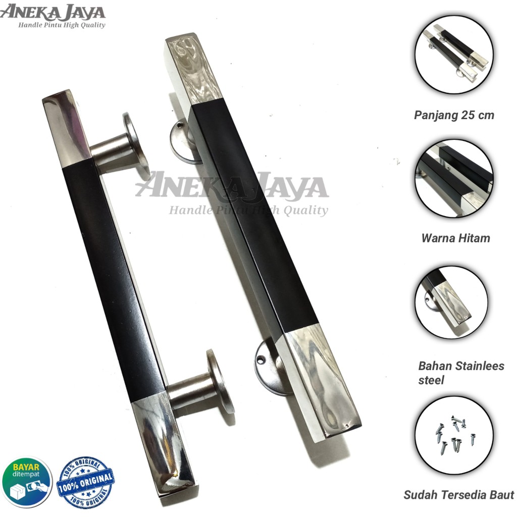 Satu set kunci handle pintu rumah 25 cm murah minimalis tarikan pintu stainless gagang pintu hitam