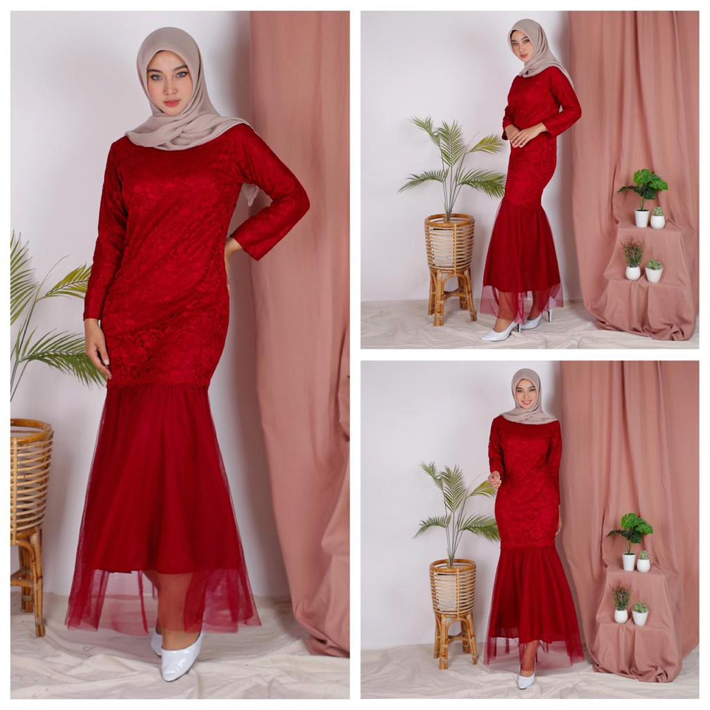 (Pasti RealPict) Maxi Celmira Duyung Brukat Cord Tulang Premium Gamis Baju Muslim Dress Pesta