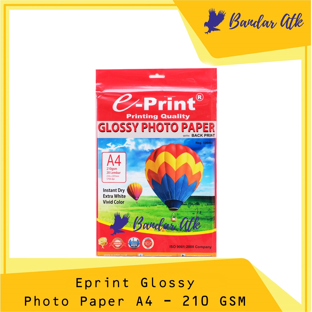 

Eprint Glossy Photo Paper A4 210gsm Back Print Kertas Photo 20 Sheet [1 PACK]