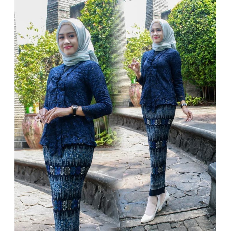 Setelan Kebaya Modern Floy Brukat Warna Navy / Kebaya Modern