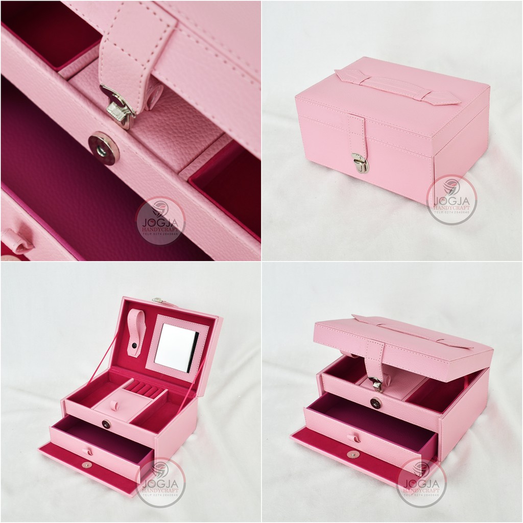 Kotak Tempat Perhiasan / Box Aksesoris Cincin, Gelang &amp; Kalung Pink