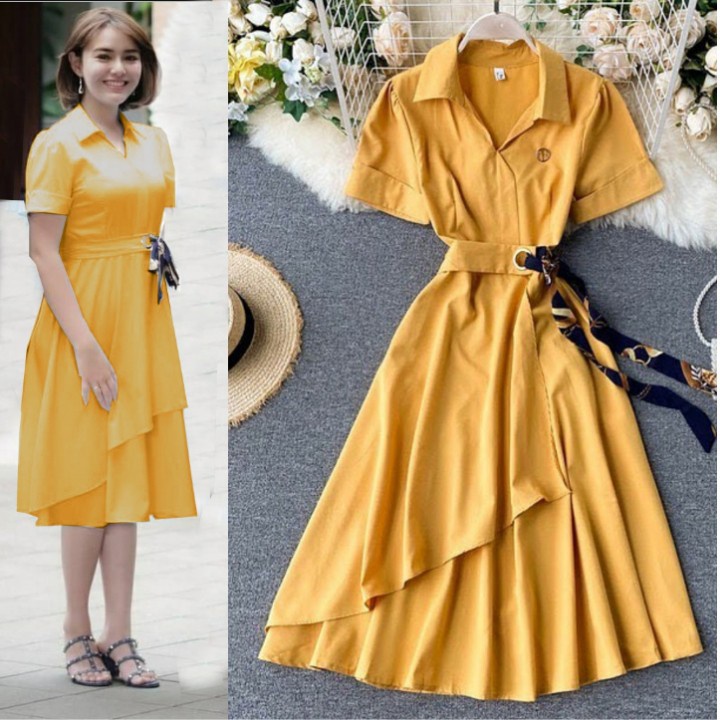 Long Dres Polos Wanita Korea Moscrepe Terbaru