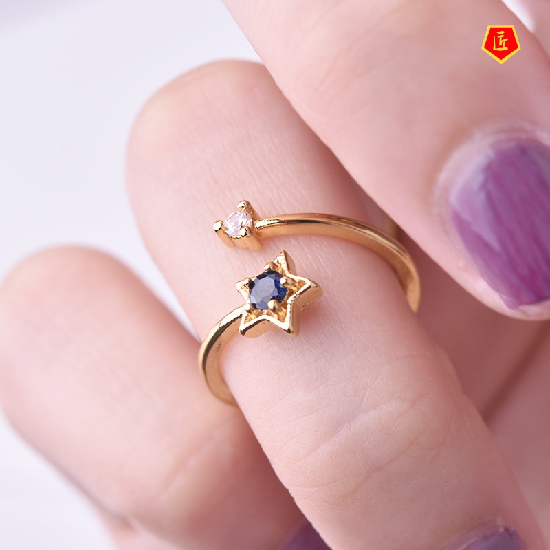 [Ready Stock]Exquisite Five-Pointed Star Blue Diamond Ring