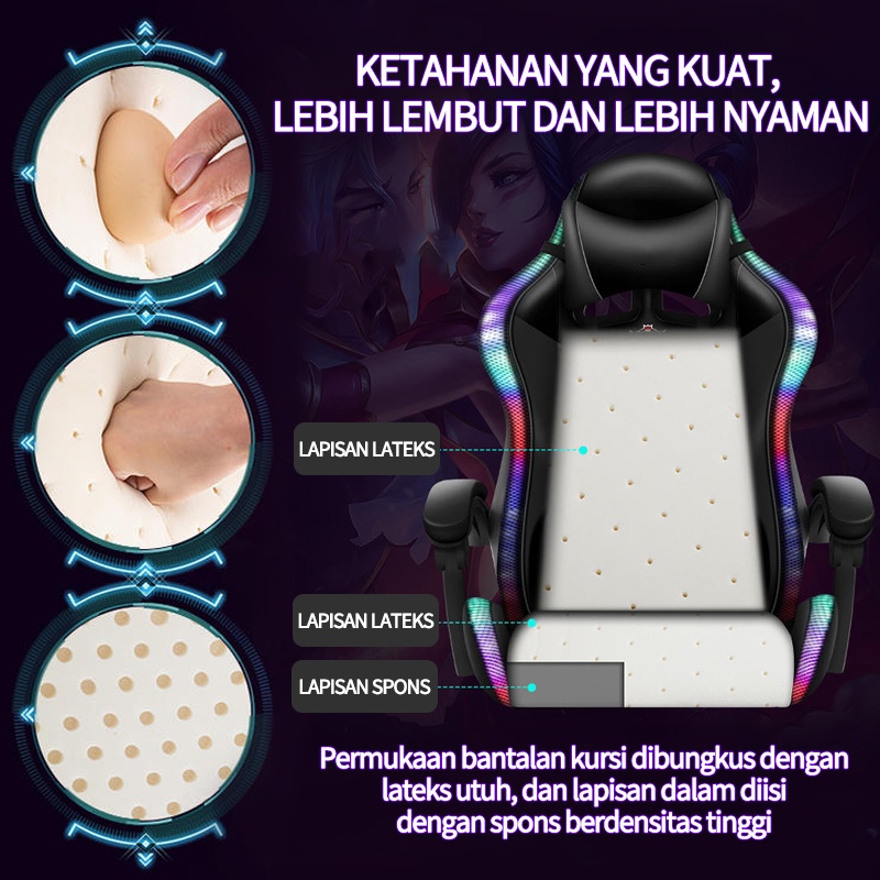 Gaming chair pijat kursi gaming LED musik profesional kursi gamers kursi santai permainan footrest