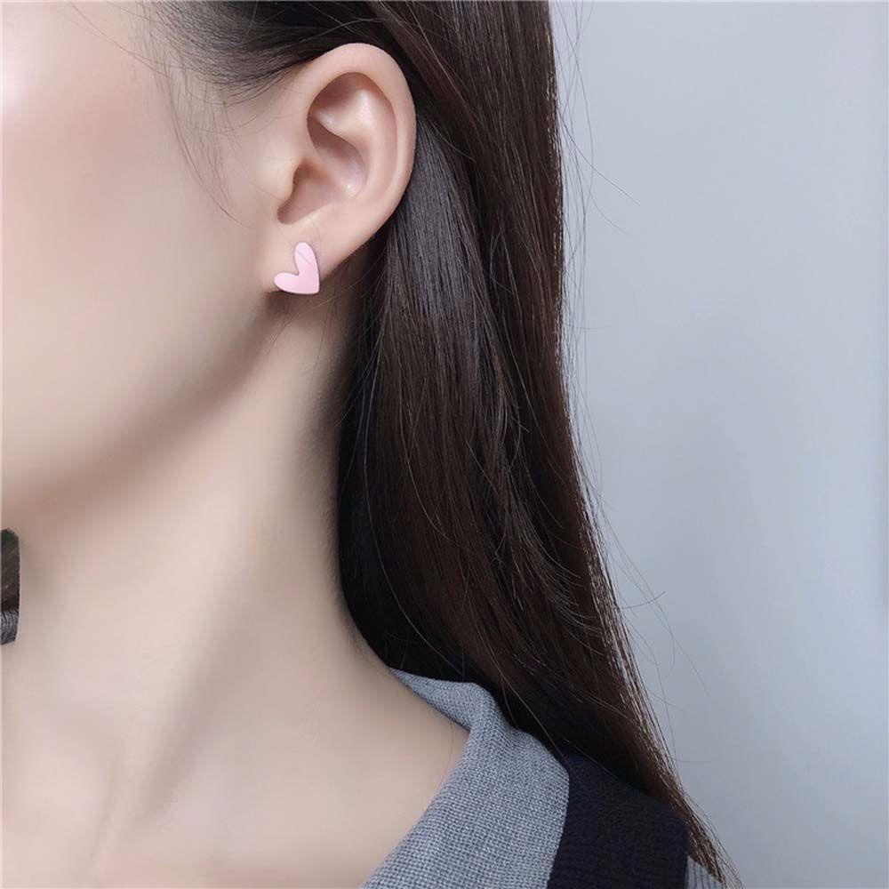 Anting Pejantan Hati Agustinina Temperamen Warna Permen Sederhana Perhiasan Telinga Asimetris Biru Pink Kuning Wanita Earring